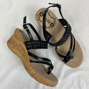 Mudd Strappy Black Cork Wedge Sandals Women Size 8.5 NEW w/o Box